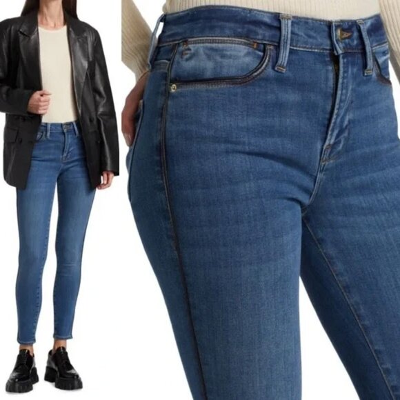 Frame Le High Skinny Jeans 31 Side Stripe Piping Stretchy Twinhill Blue $230 - Picture 2 of 16